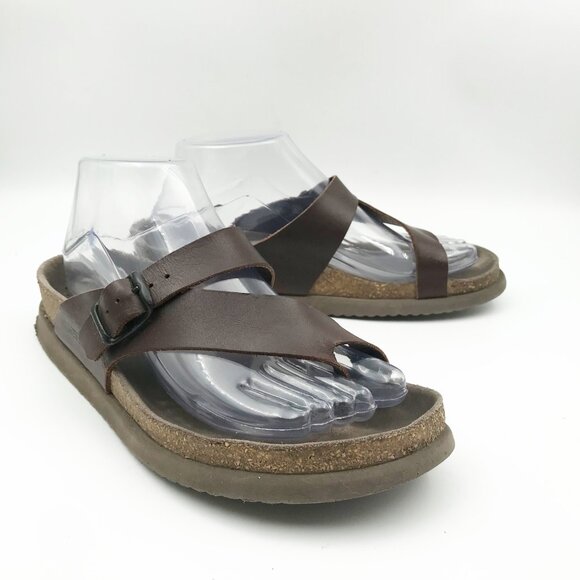 MEPHISTO Niels Dark Brown Leather Slip On Strappy Flip Flop Sandals Womens 8 - Picture 1 of 10
